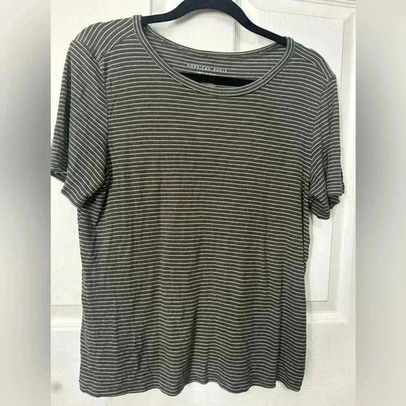 American Eagle Soft and Sexy Green & White Striped Short Sleeve Tee Shirt large - Picture 1 of 4